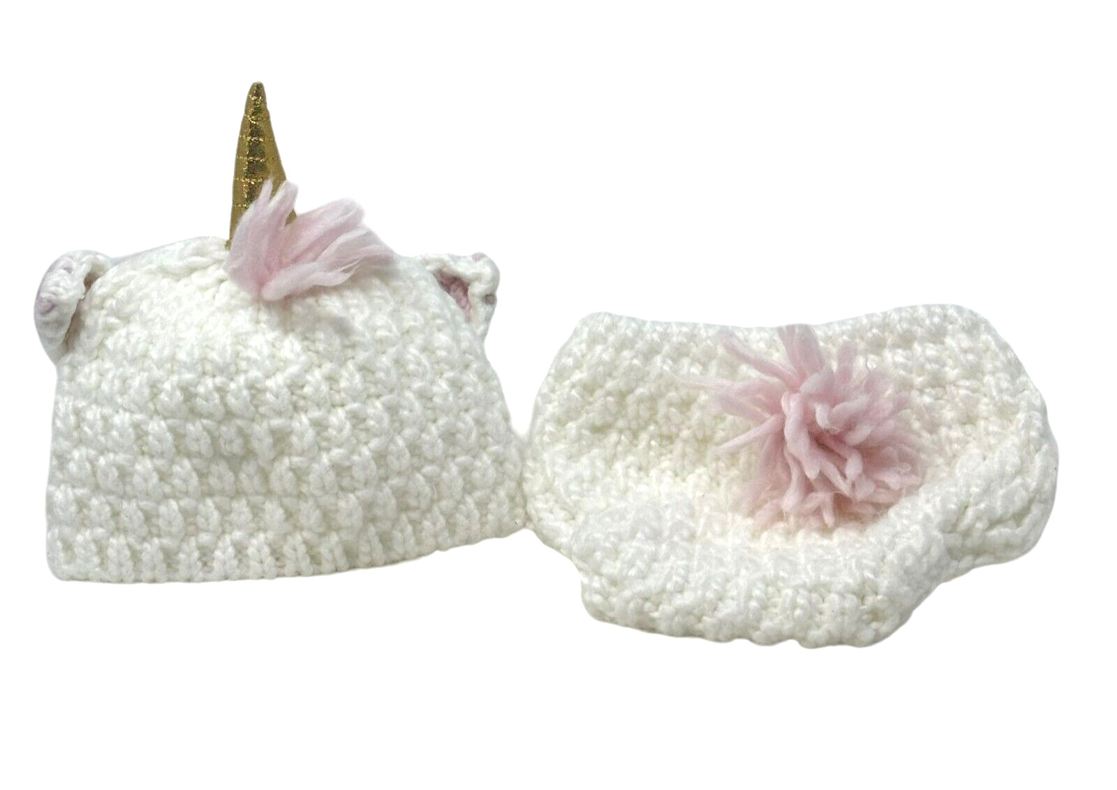 CLOUD ISLAND Unicorn Baby White Crochet Hat Diaper Cover Set LKNU Photo Shoot