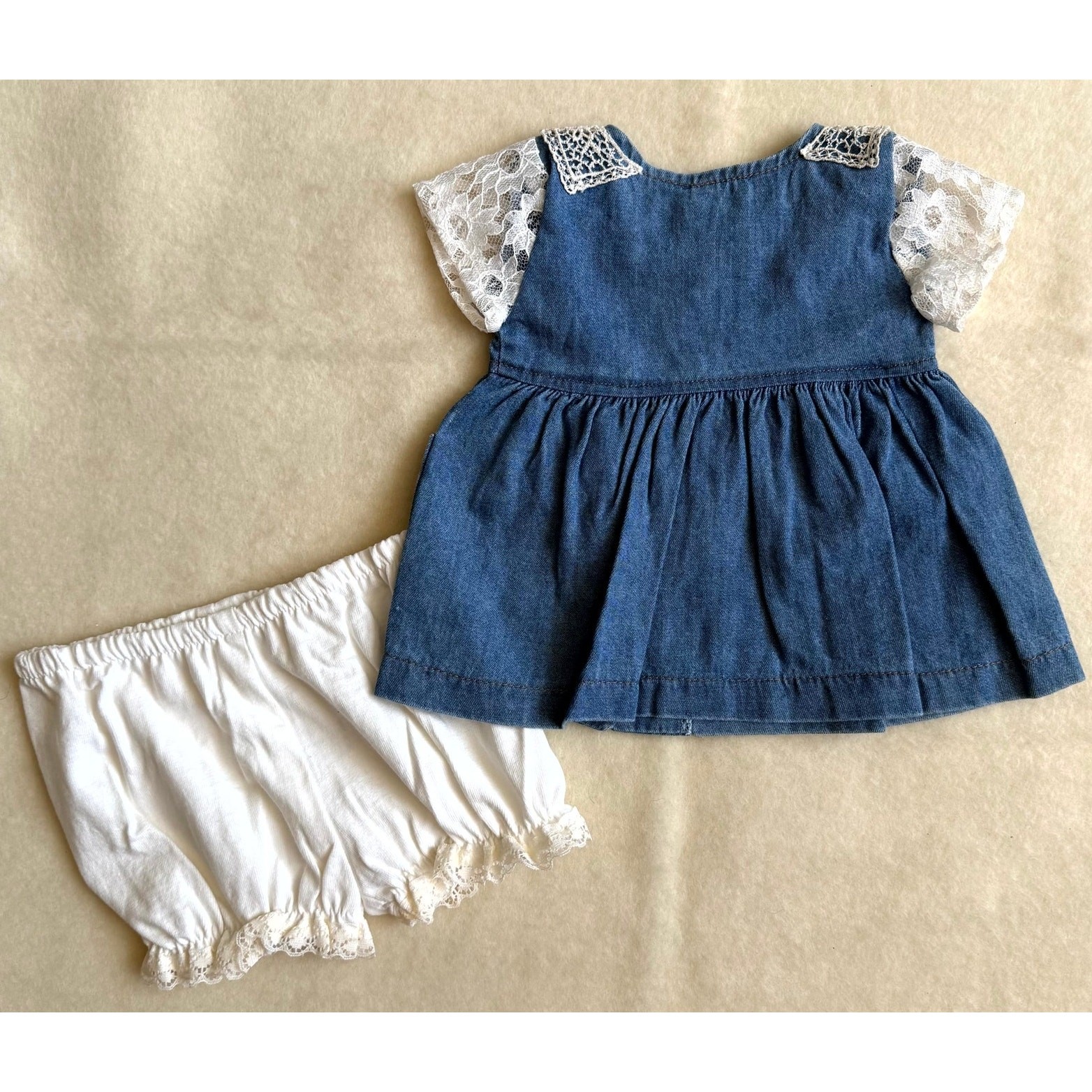 Vintage 90s It’s Baby Dress & Bloomers Set Girls Size 3-6M Blue Floral Lace