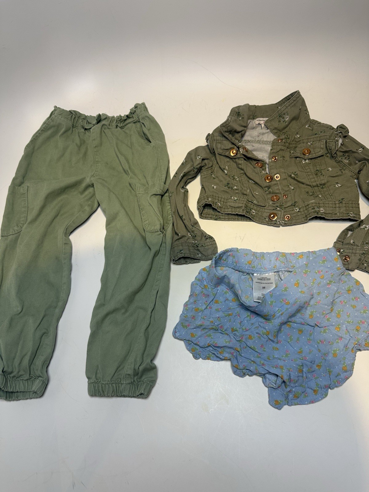 Nanette Lepore Girls 3T 3-Piece Jacket, Green Pants & Blue Floral Shorts Set