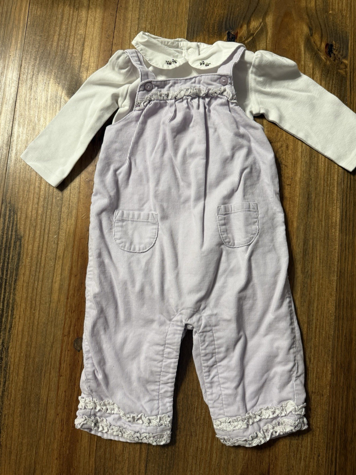 Janie And Jack 2 Piece Overall Set Long Sleeve Peter Pan Collar Purple 3-6 Month