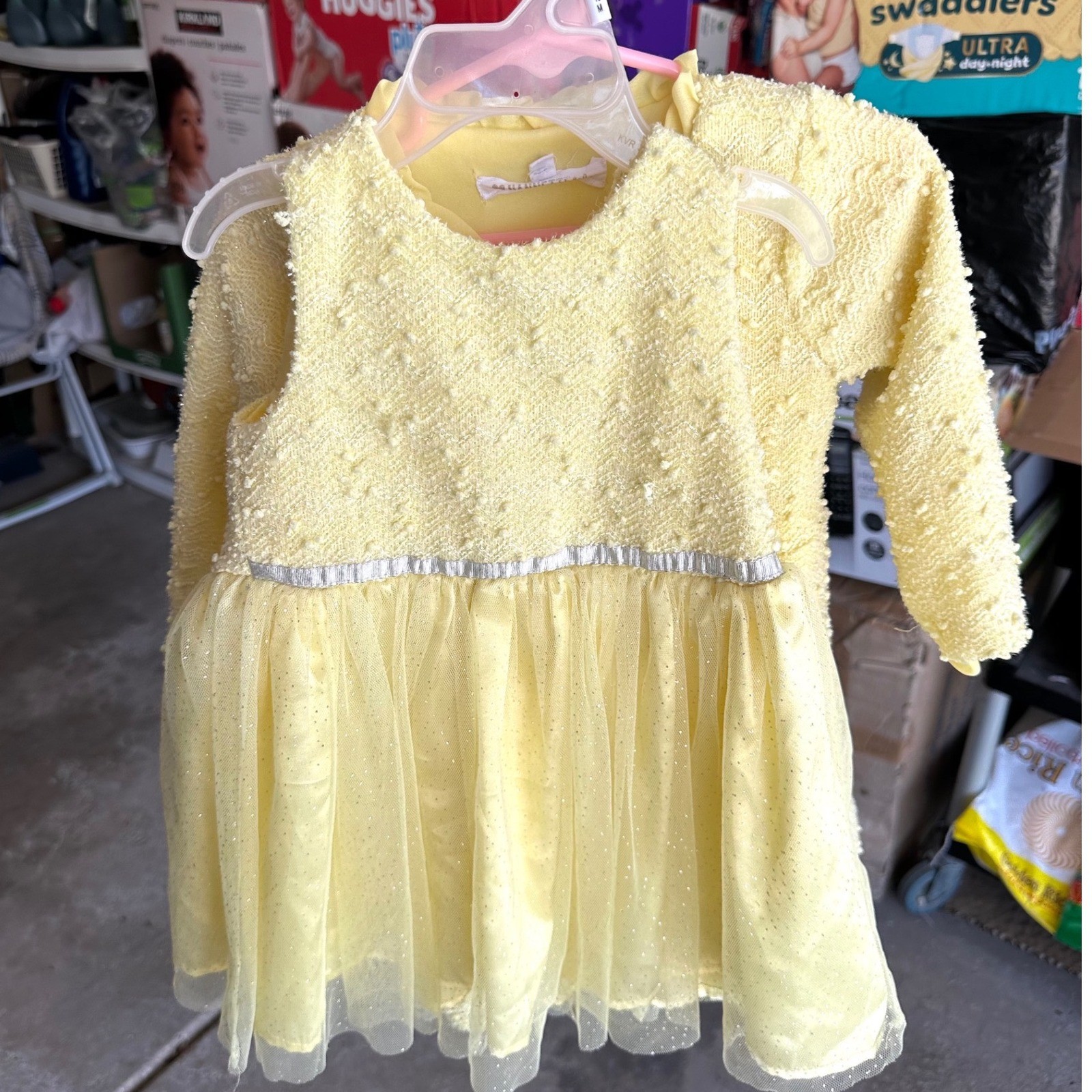 Nannette Kids Toddler Girls Yellow Tulle Dress and Textured Coat Set Size 2T