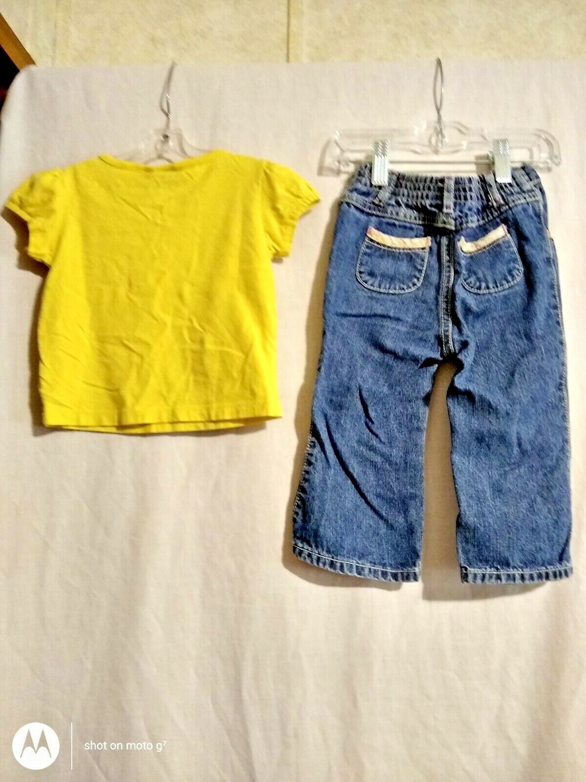 18 month Minnie mouse yellow short sleeve shirt & Faded glory floral blue jeans