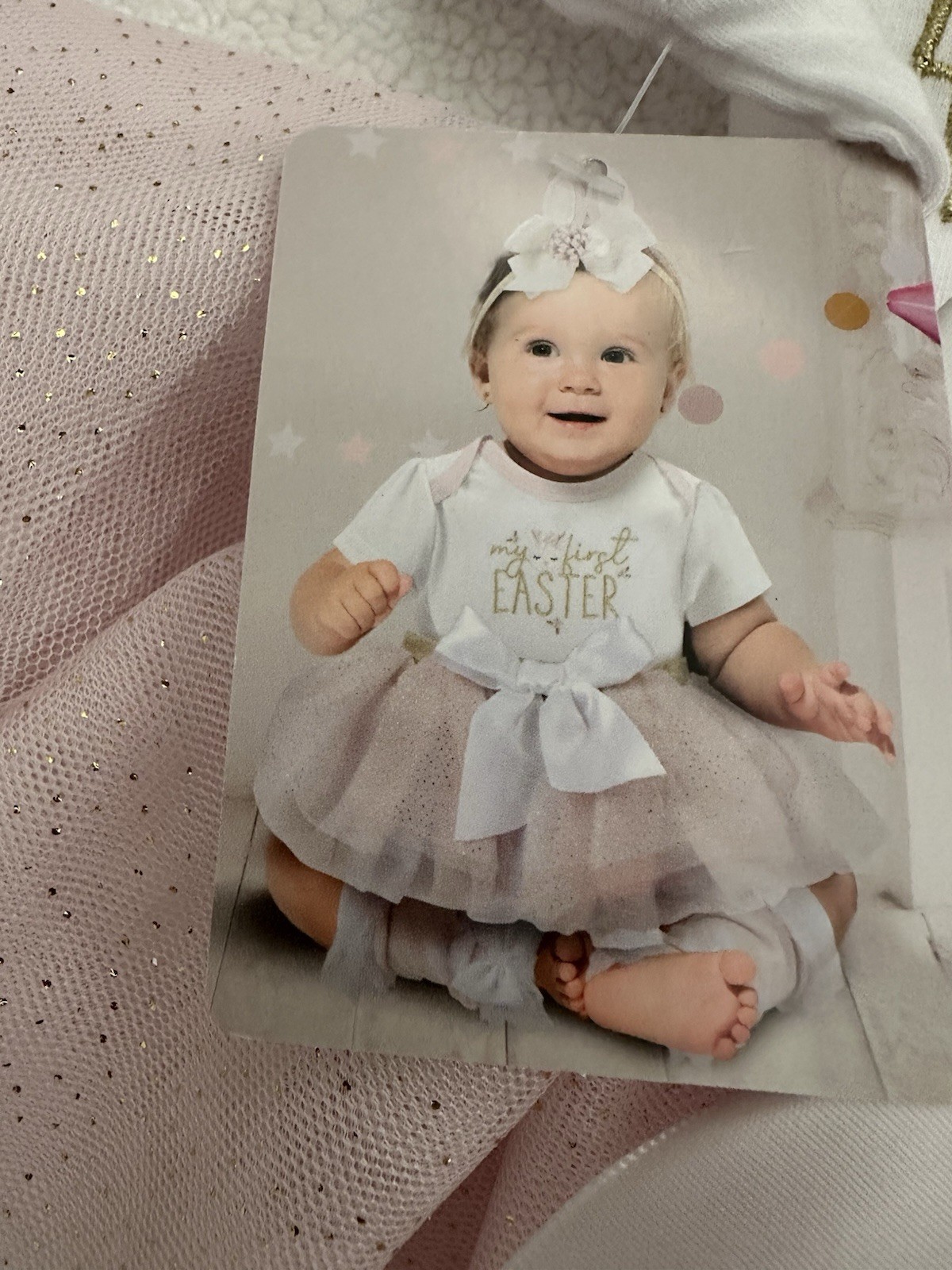 BABY ESSENTIALS 4 piece set peach/white EASTER motif photo prop size NEWBORN