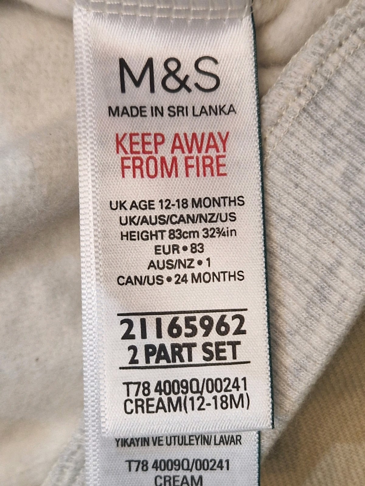 Marks & Spencer Pullover Jumper & Jeans 2 Part Set Grey Cream Age 12-18 Months