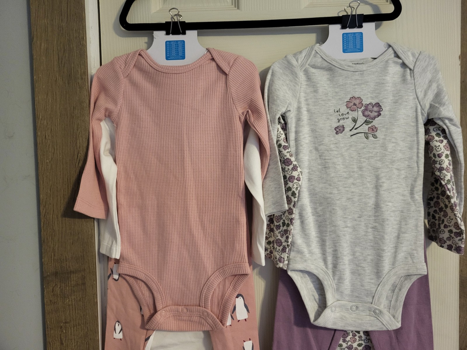 Lot 2 Carters Brand 3 Peice Outfit Set. Size 12 Mo Pengiuns & Floral As Pictured
