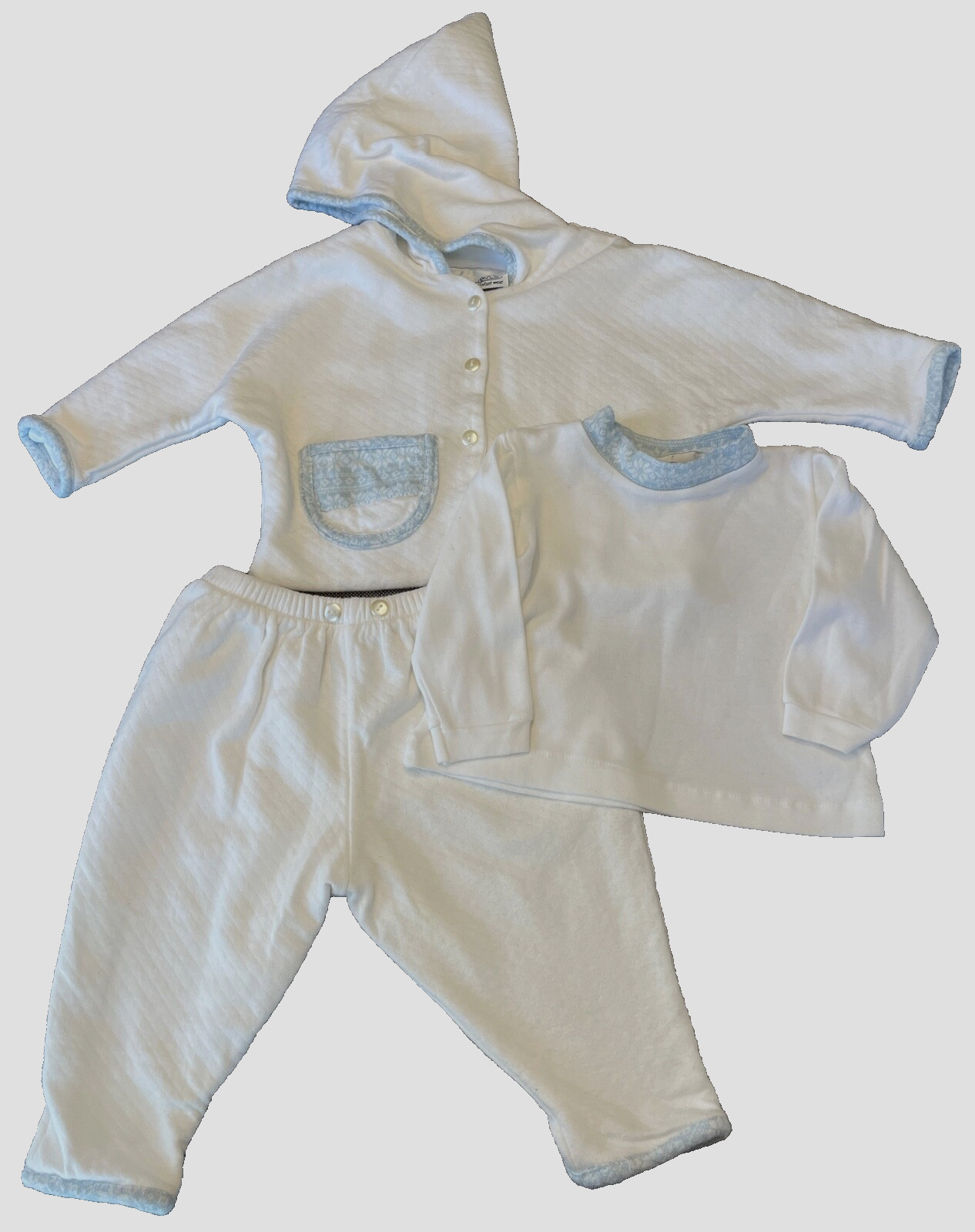 BABY BEAU & BELLE Nordic Snowflake Quilted Cardigan Hoodie Pant Tee Outfit 12M