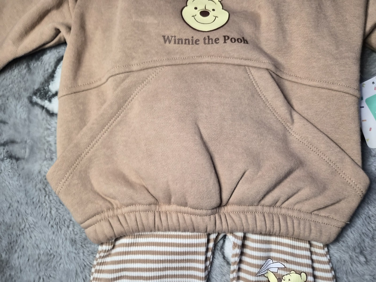 6/9 Months Winnie the Pooh Sweater And Striped Ribbed Pants Set – New