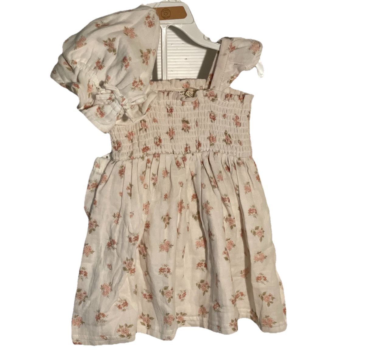 Rabbit Bear Organic Cotton 3 PC Floral Size 18 Month Dress Hat Bloomer Set New