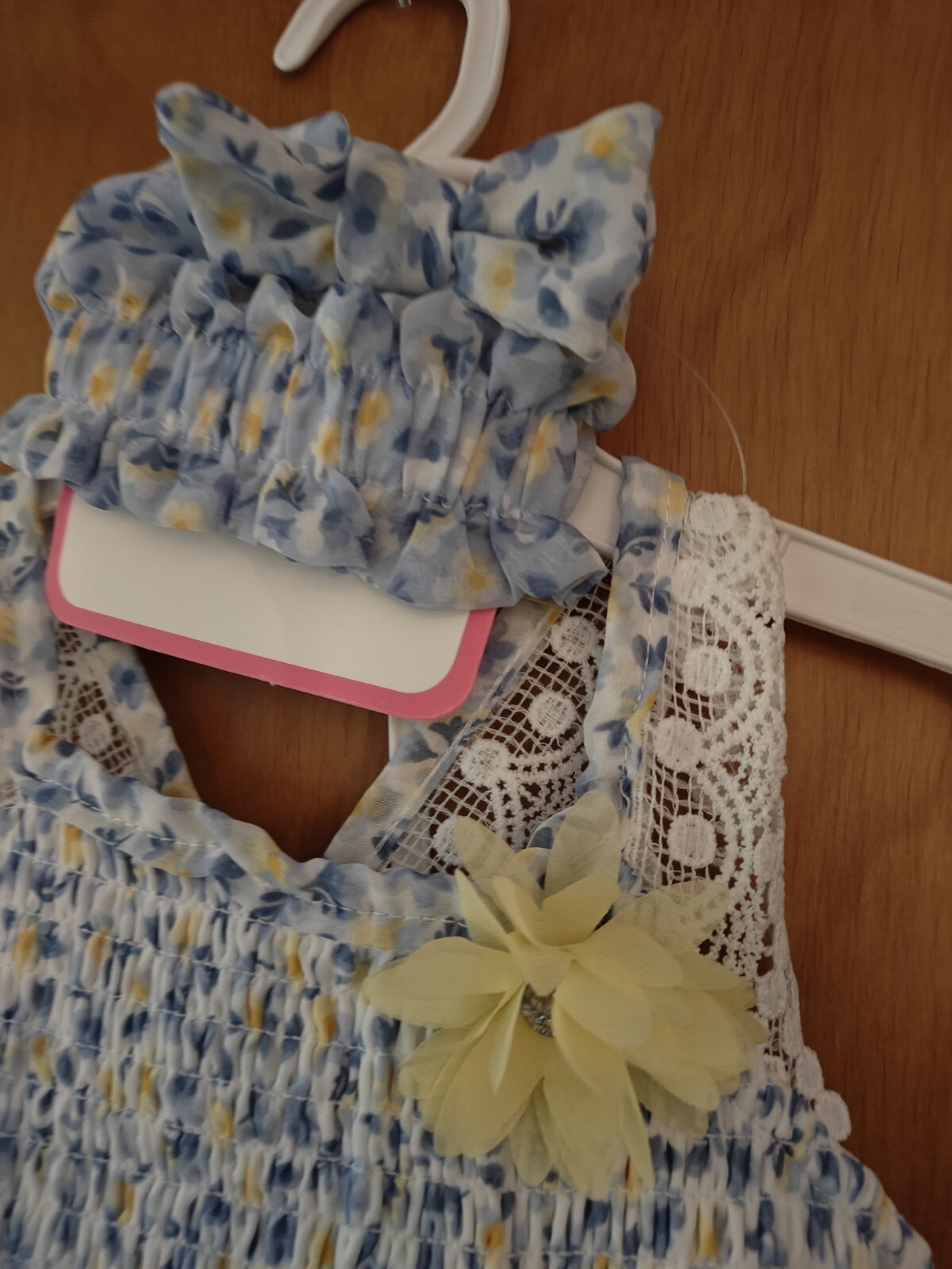 New Little Lass 2 Piece Short Set Light Blue Dress Crinkle Shirt Floral Size 2T