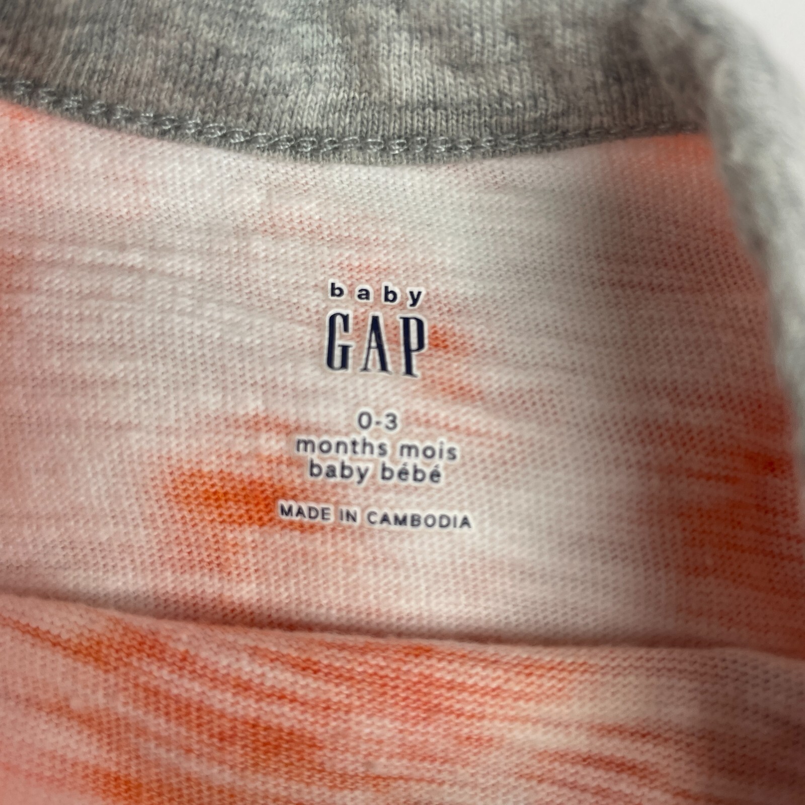 Baby Gap Romper Boy 0-3 Months White Orange Tie Dye Short Sleeve Logo Round Neck