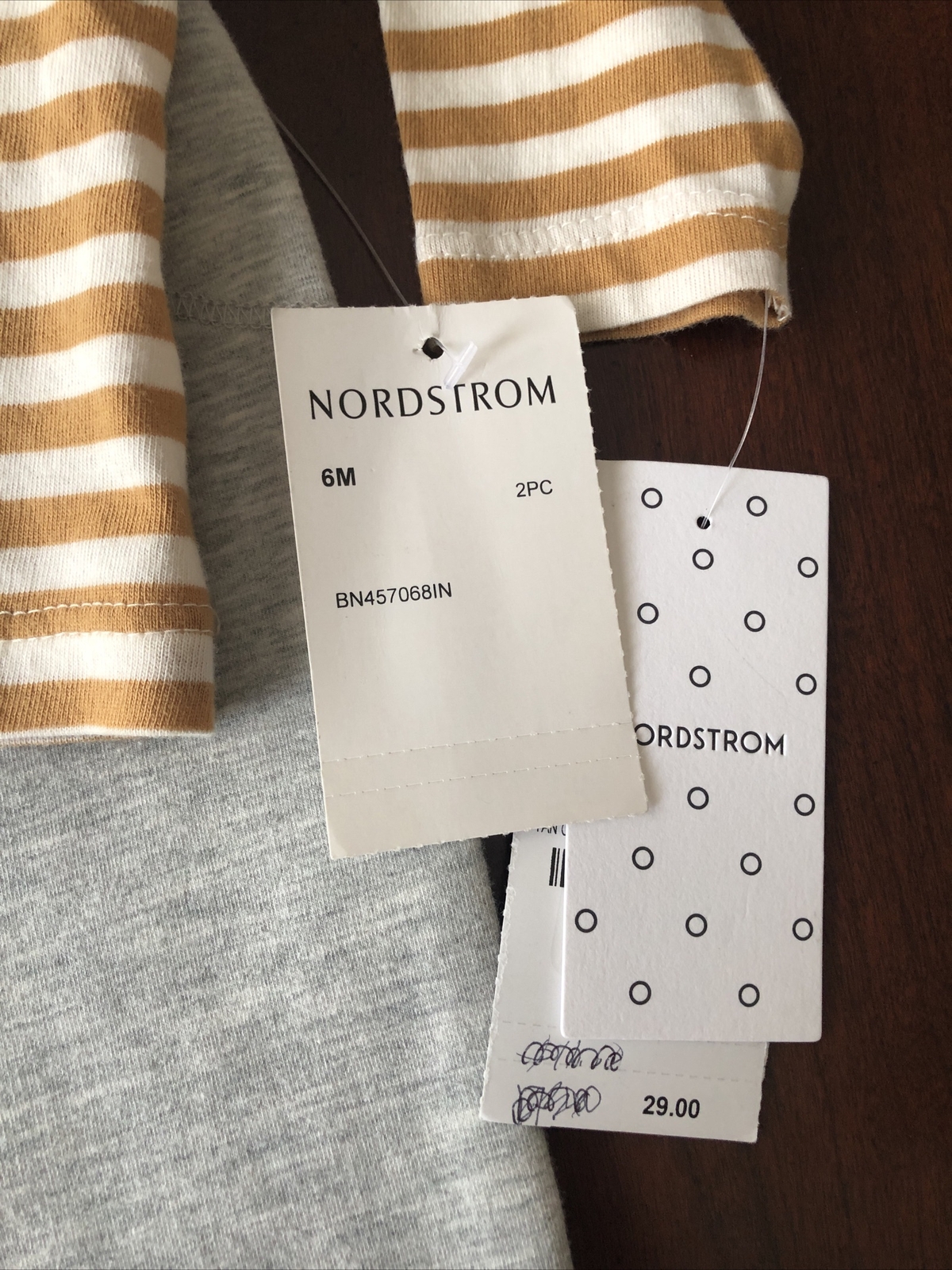 Nordstrom Baby Tan Stripe Hoodie and Grey Heather Pants 2 Piece Set Size 6M