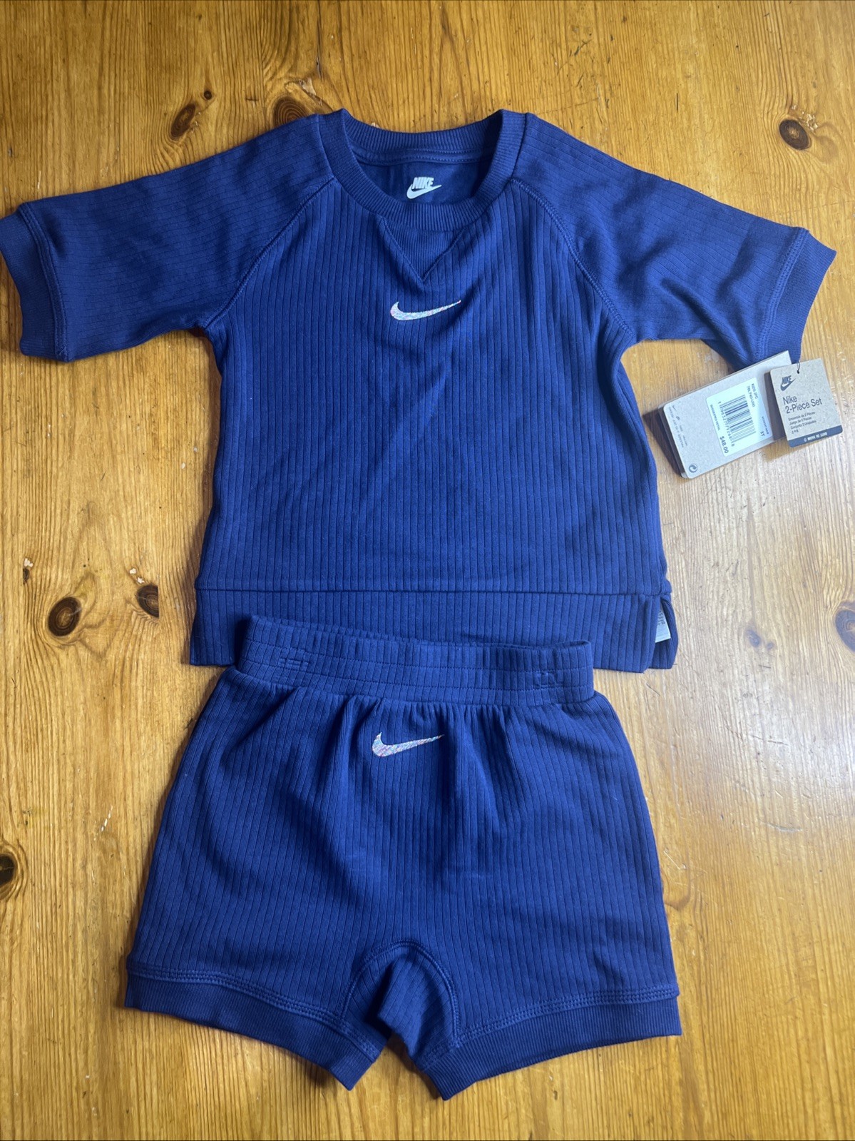 New Nike 2-Piece Set Shirt Shorts 3T 2-4 Years Boys New Logo Ribbed Navy Blue