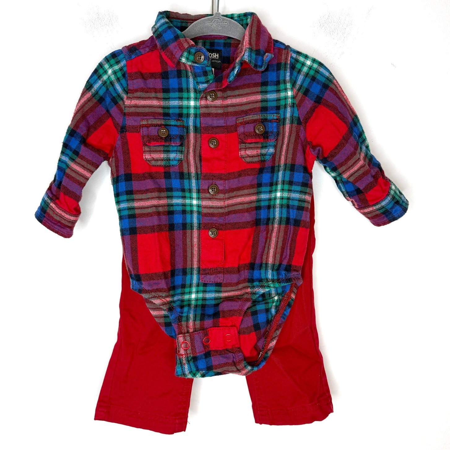 OshKosh B’Gosh Cat & Jack Plaid Flannel Pants Set In Red Blue 9 Months