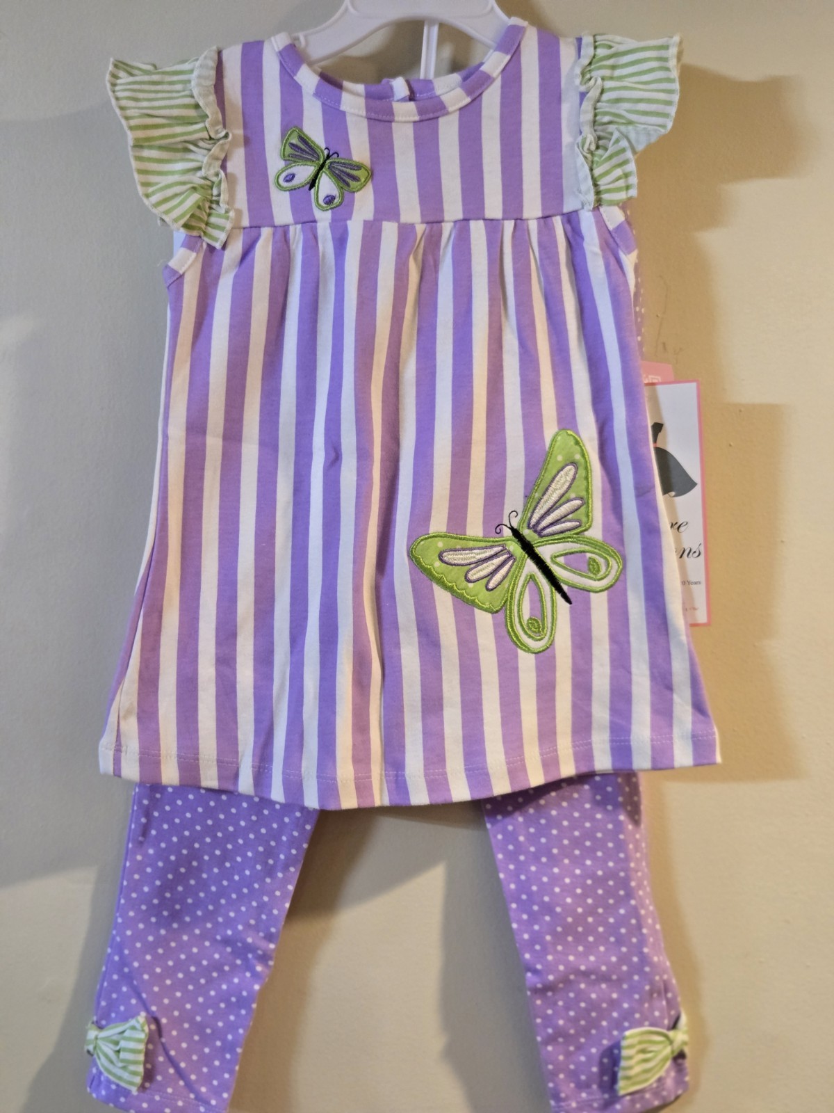 Rare Editions Girls Outfit Size 3T Butterfly Purple and White Polka Dot /Stripes
