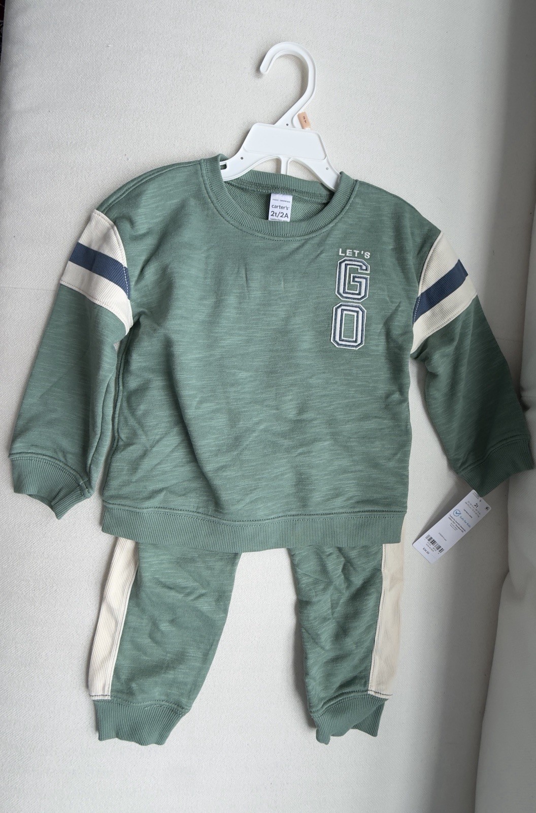 Carter’s Boys 3T 2-Piece Outfit Set Green Striped Sweatshirt Pants Long Sleeve