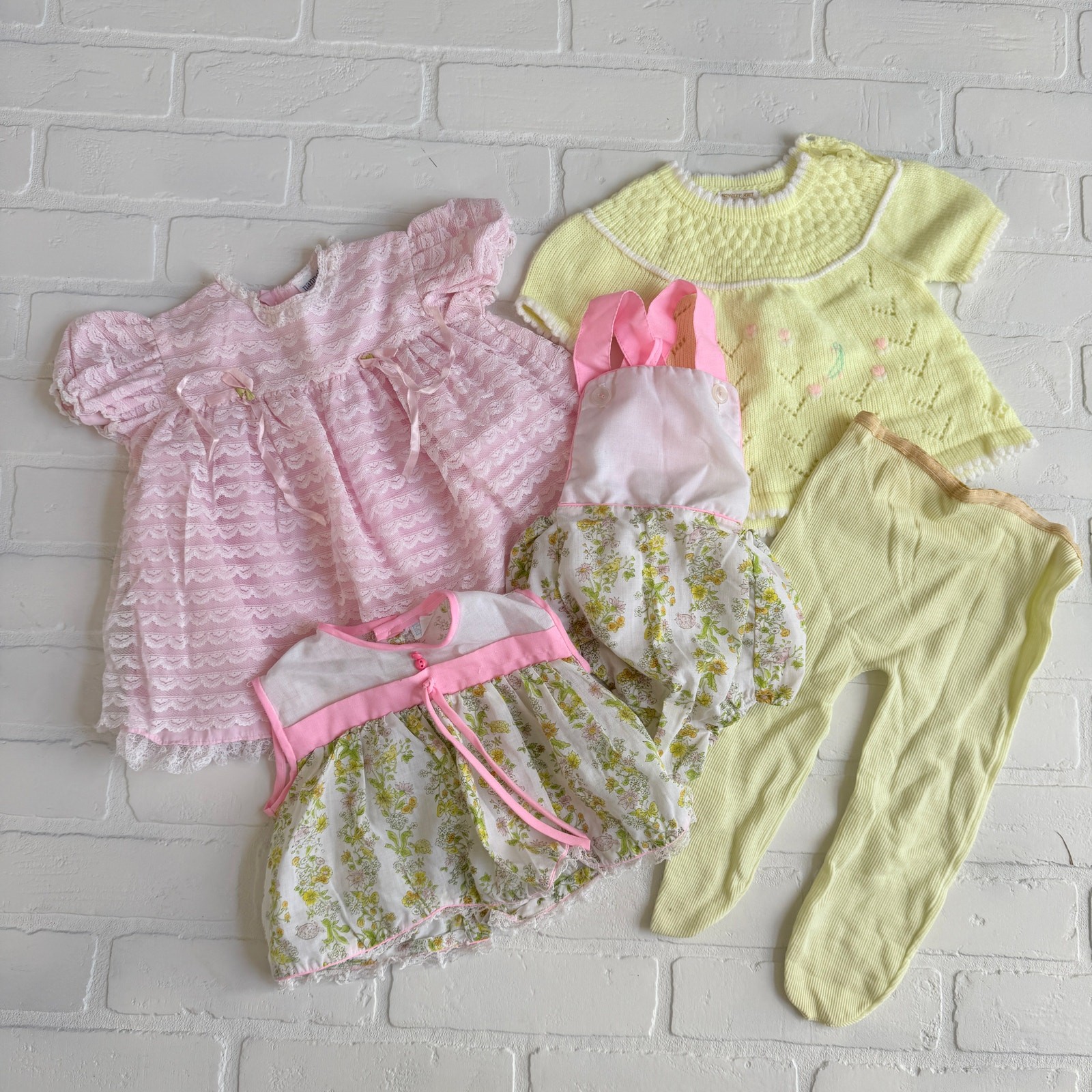 Adorable Vintage Baby Girl Clothes or Doll Pastel Dress Romper Set of 5