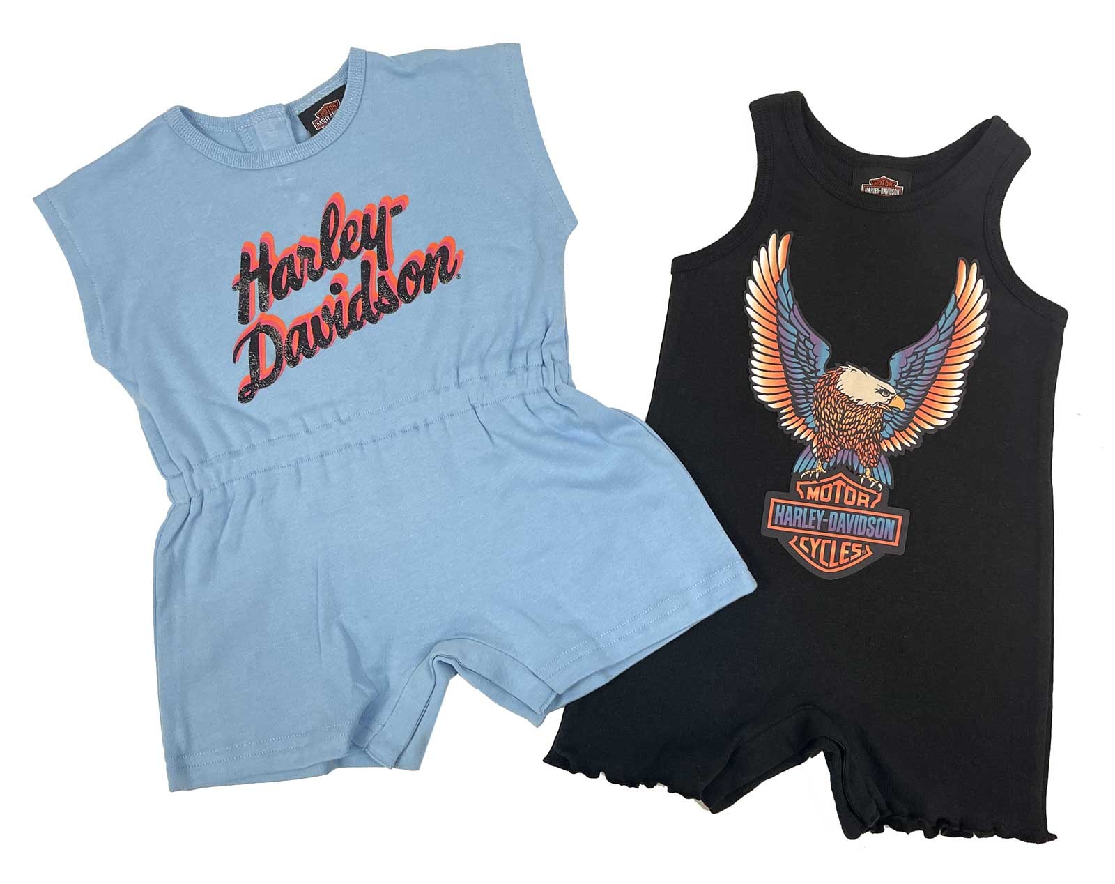 Harley-Davidson Baby Girls’ 2-Pack Infant Glitter Romper Set, Blue/Black