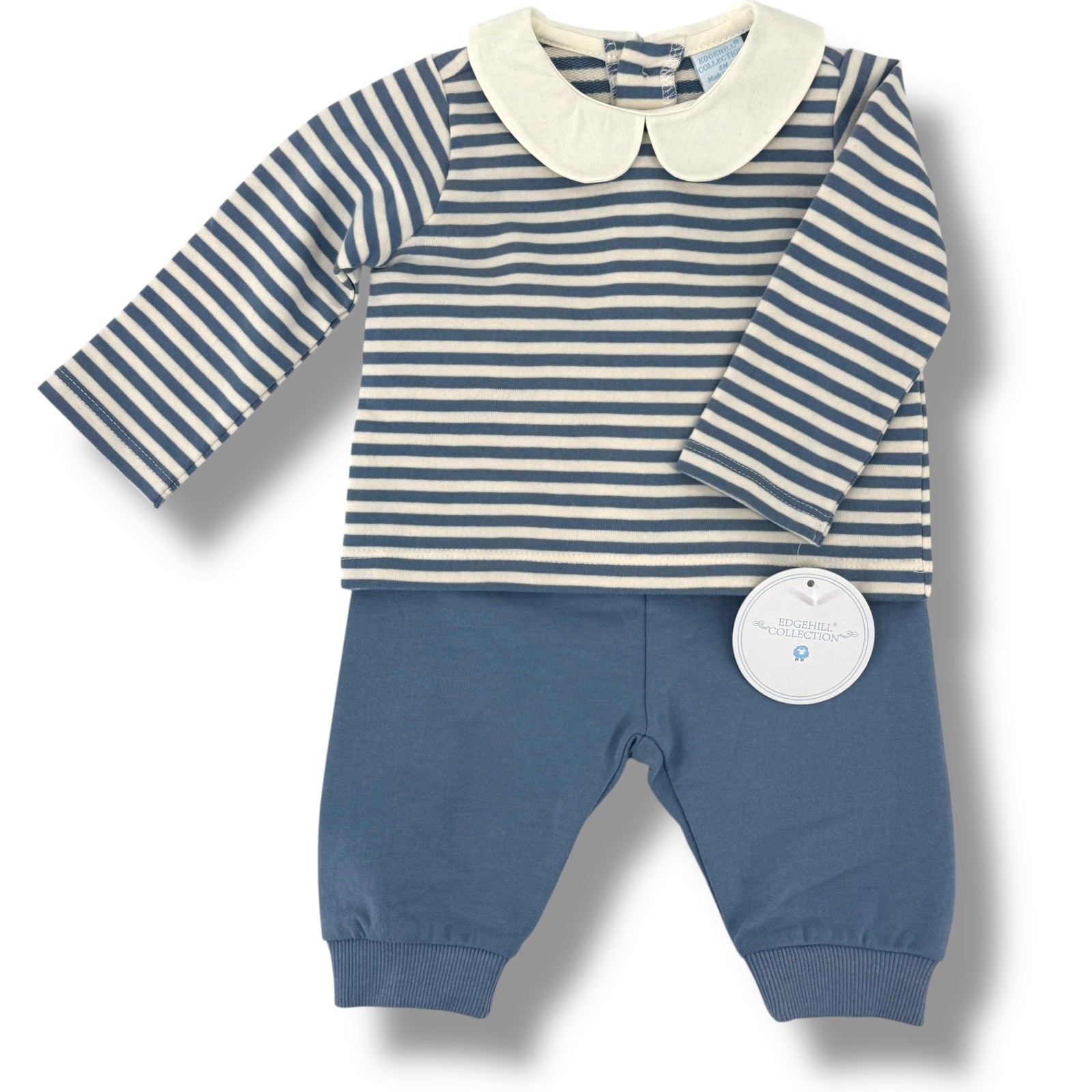 Edgehill Collection Blue Stripe 2pc Outfit Baby Boy Sz 24M Peter Pan Collar