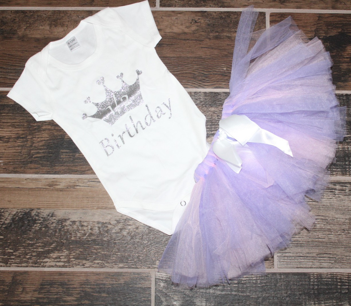New Girls Half Way to One Tutu & One Piece Set 1/2 Birthday Sz 9-12M Pink/Purple