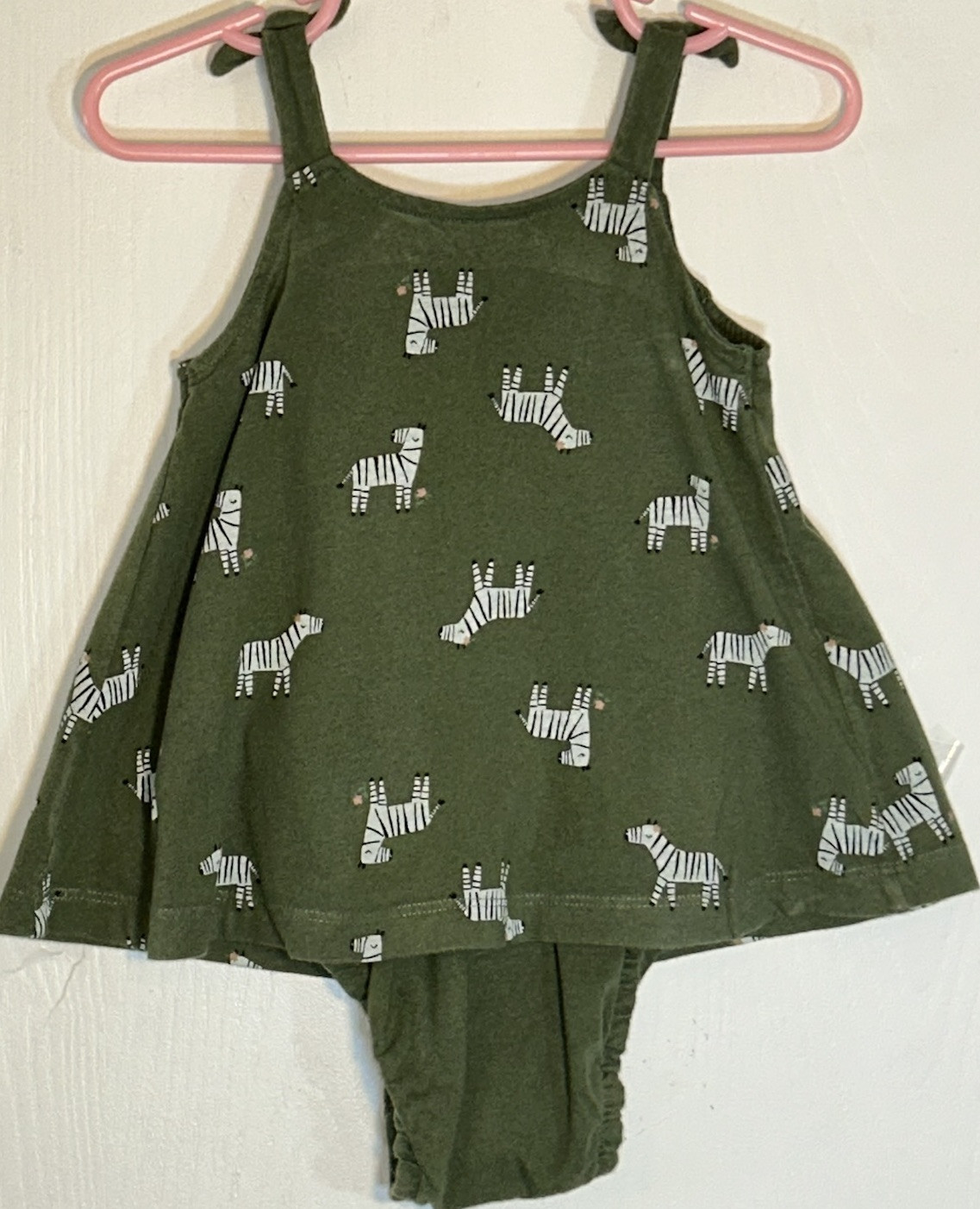 Carter’s Baby Girl 18M One Piece Outfit Green/White & Black Zebras Diaper Cover
