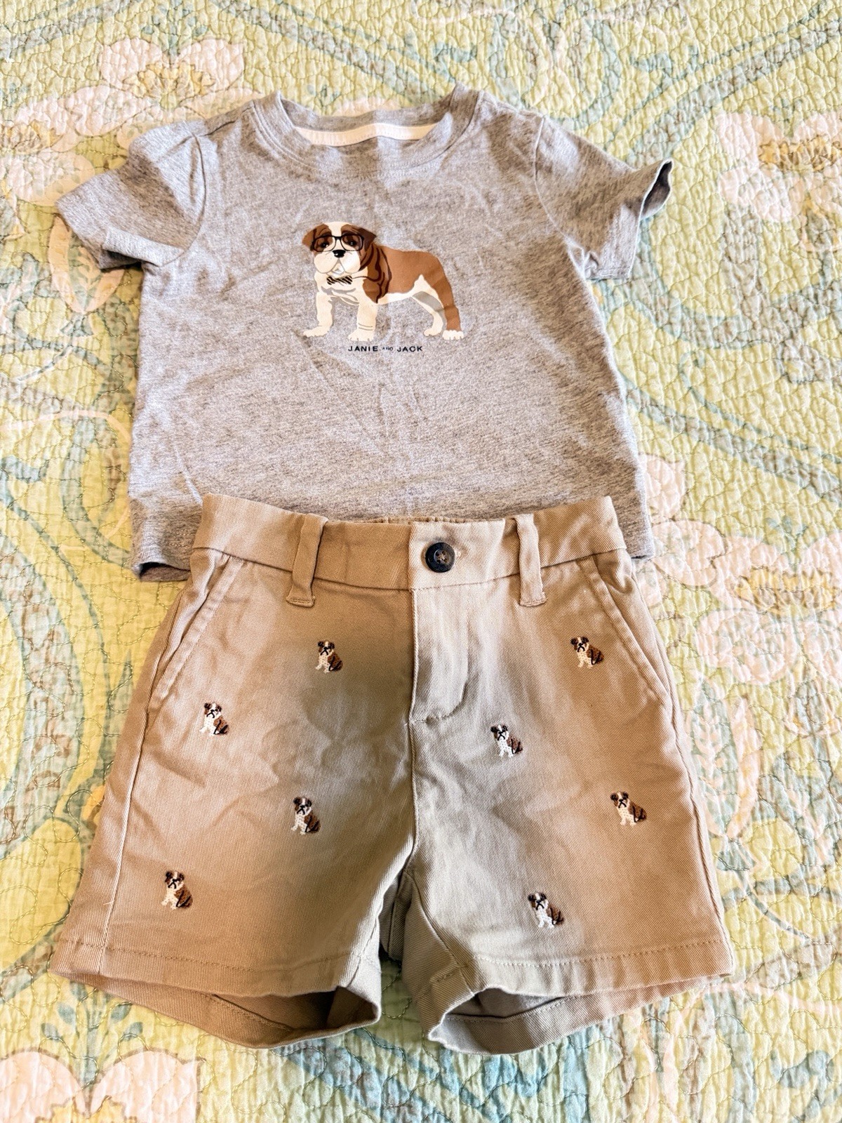 Janie And Jack 6-12 Month Bulldog Outfit EUC