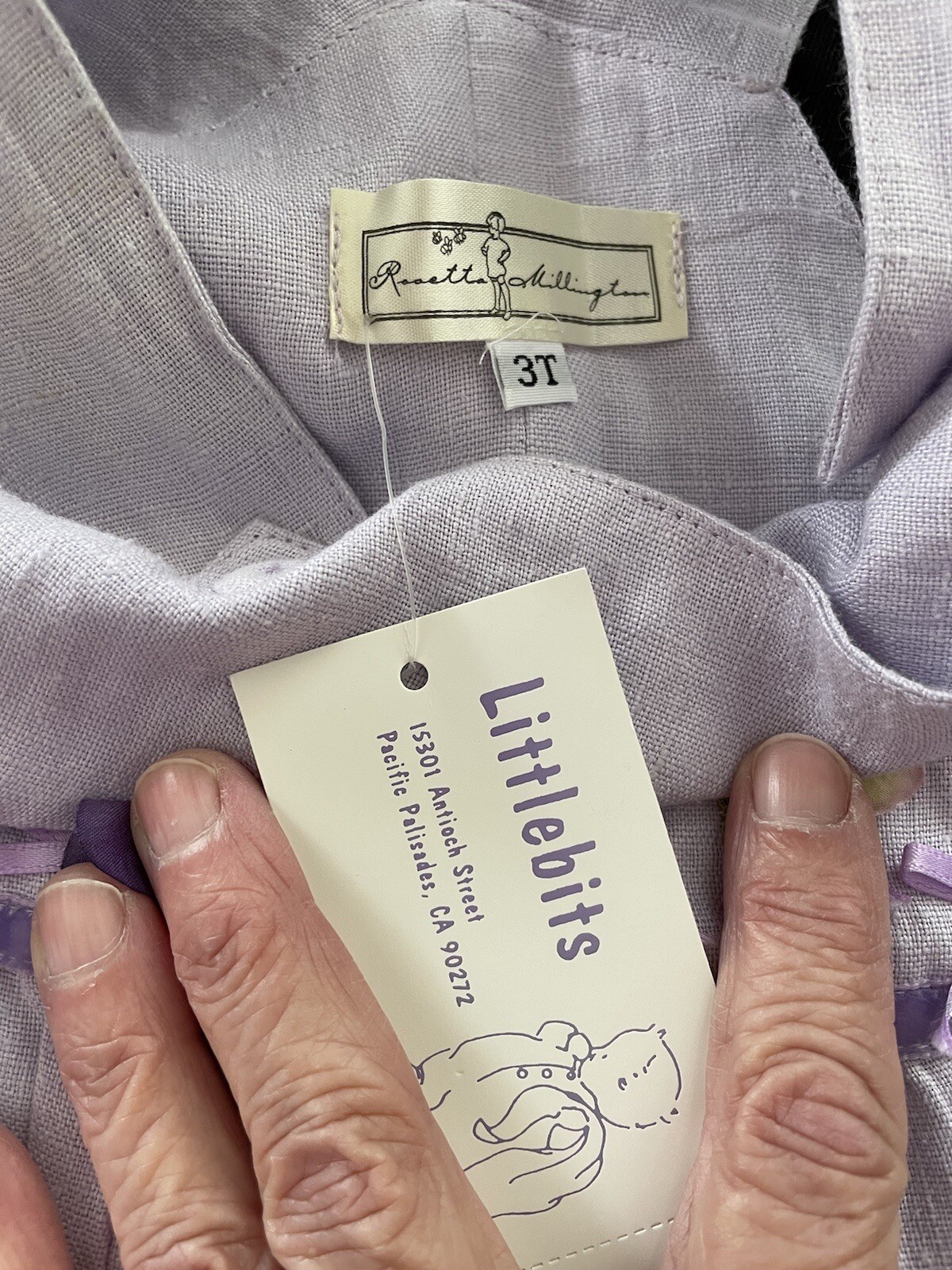 Rosetta Millington NWT Lavender Linen Embroidered Overall + Cotton Top-3T