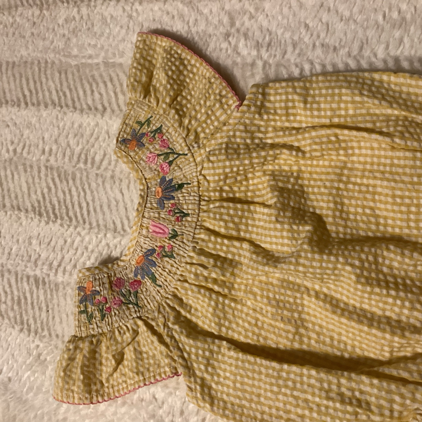 Beautiful Seersucker Yellow Flamingo Dipped Floral Mud Pie Outfit 9-12 Months