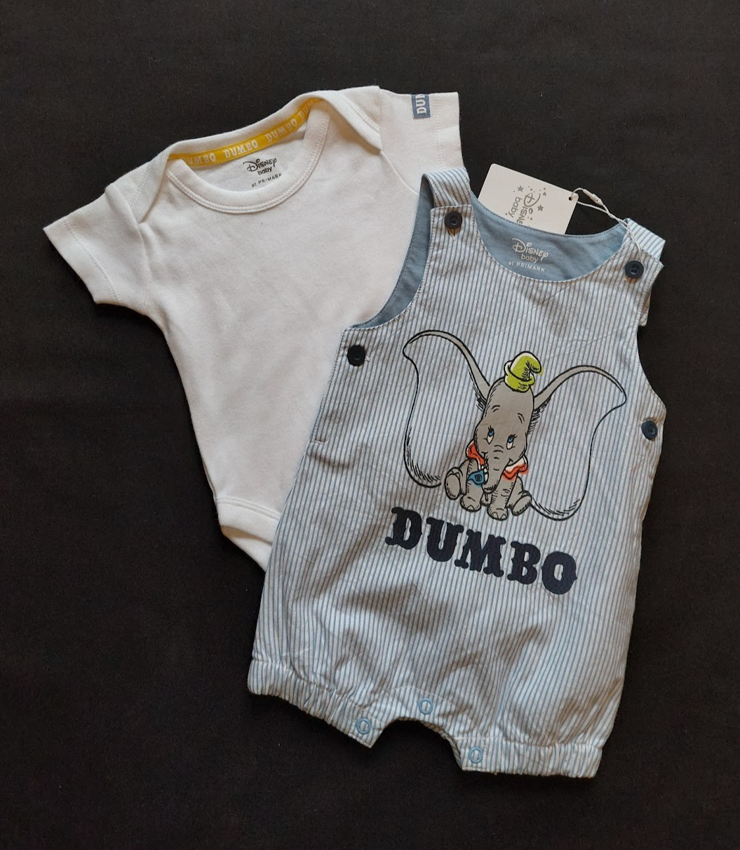 Baby Boys Disney Dumbo Striped Dungaree & Bodysuit Set 0/3 Months