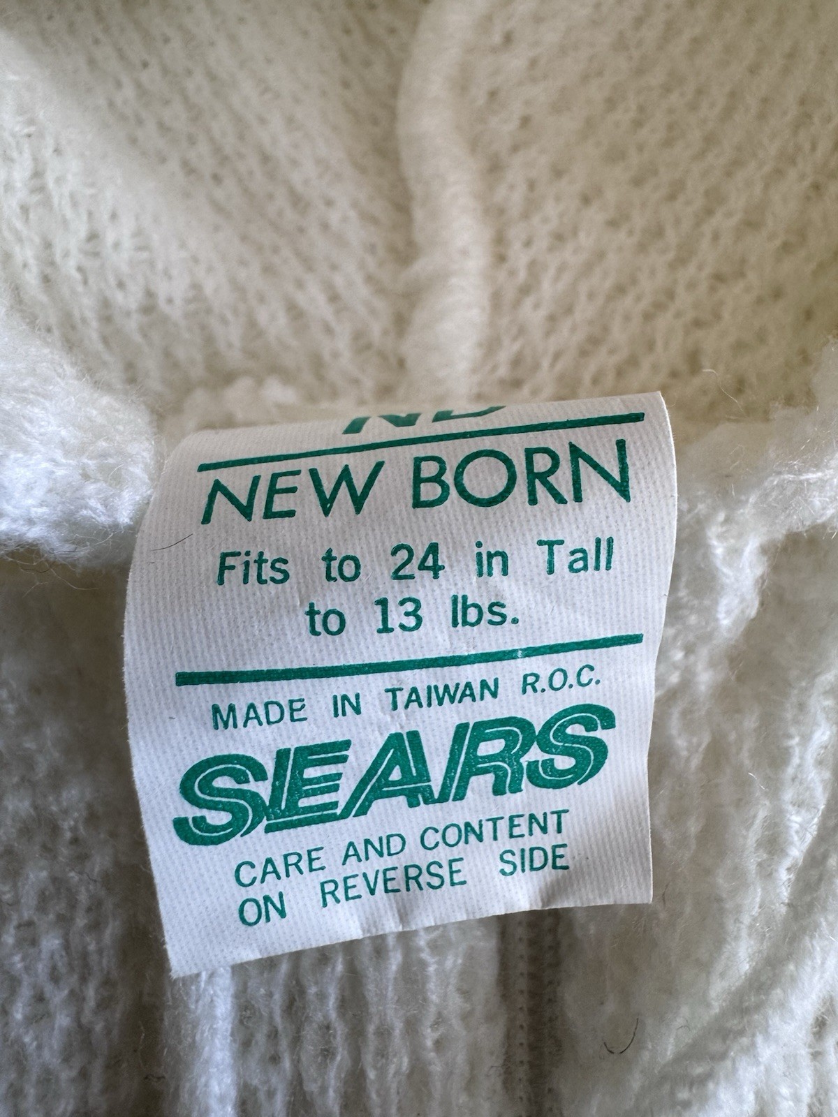 Vintage 80s Sears Knit Baby Outfit Newborn Hood One Piece