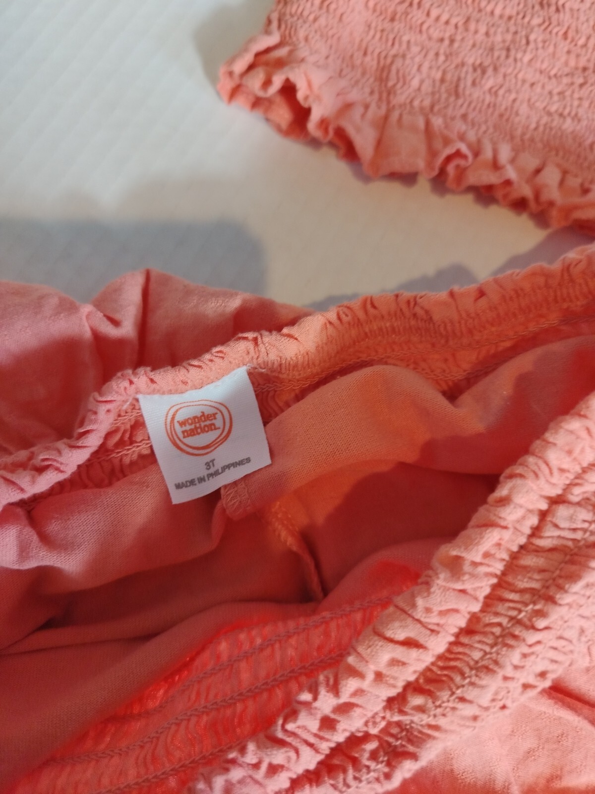 Wonder Nation 2 Pc Skirt Skort Set Girls Size 3T Smocked Orange Square Neck Top