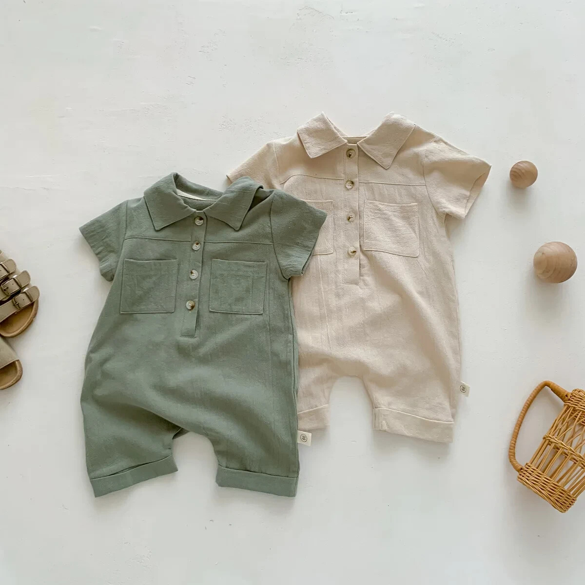 All Seasons outwear solid color short sleeves clothes for 12-24 M, Green