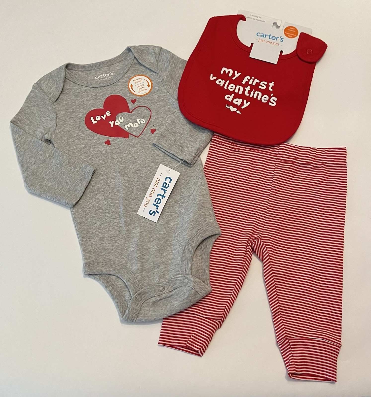 Carters Baby Boy Valentine’s Day 6 Months Pants Bodysuit Bib Cute Outfit New