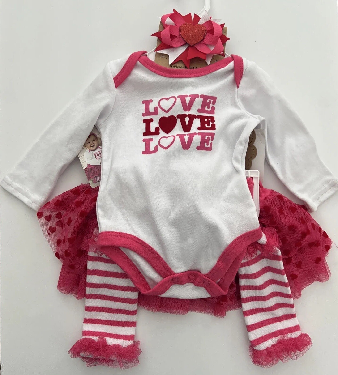 Baby Girls “Love” 5 Pc VALENTINES Outfit Sz 9 mo Tutu Leggings & Hair Bow! NWT