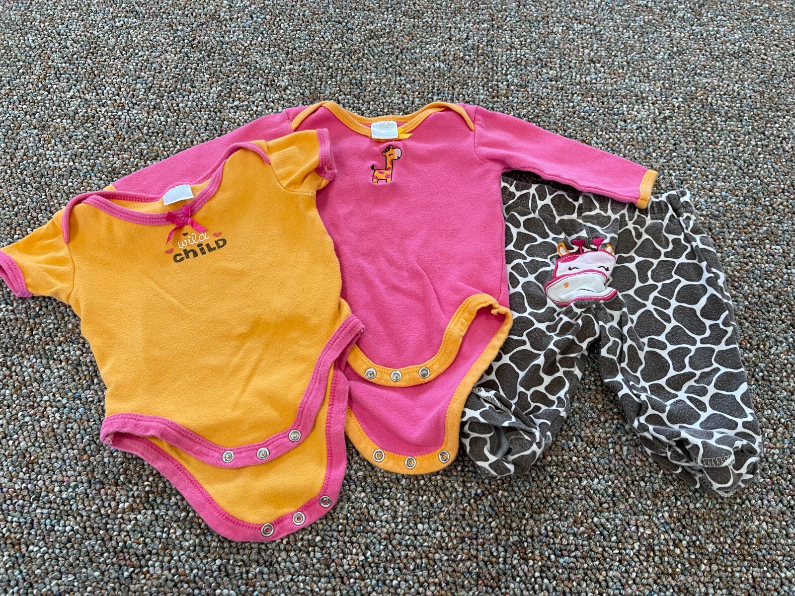 Babyworks Girls Giraffe 3-Piece Pink & Orange Wild Child Outfit Set 6-9M