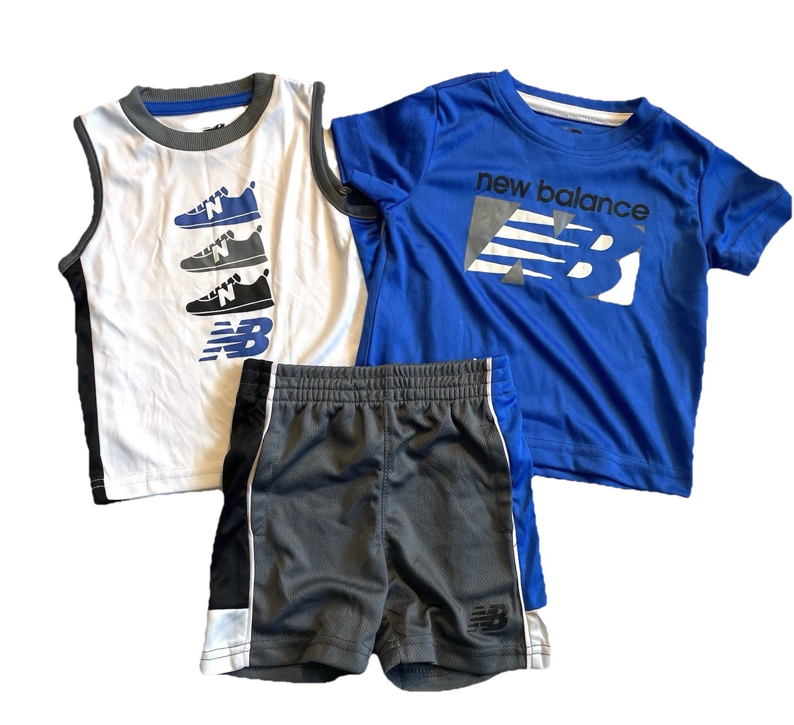 NWT New Balance 3 piece Kids’ Blue , Gray, White , Black Outfit Set Size 12M