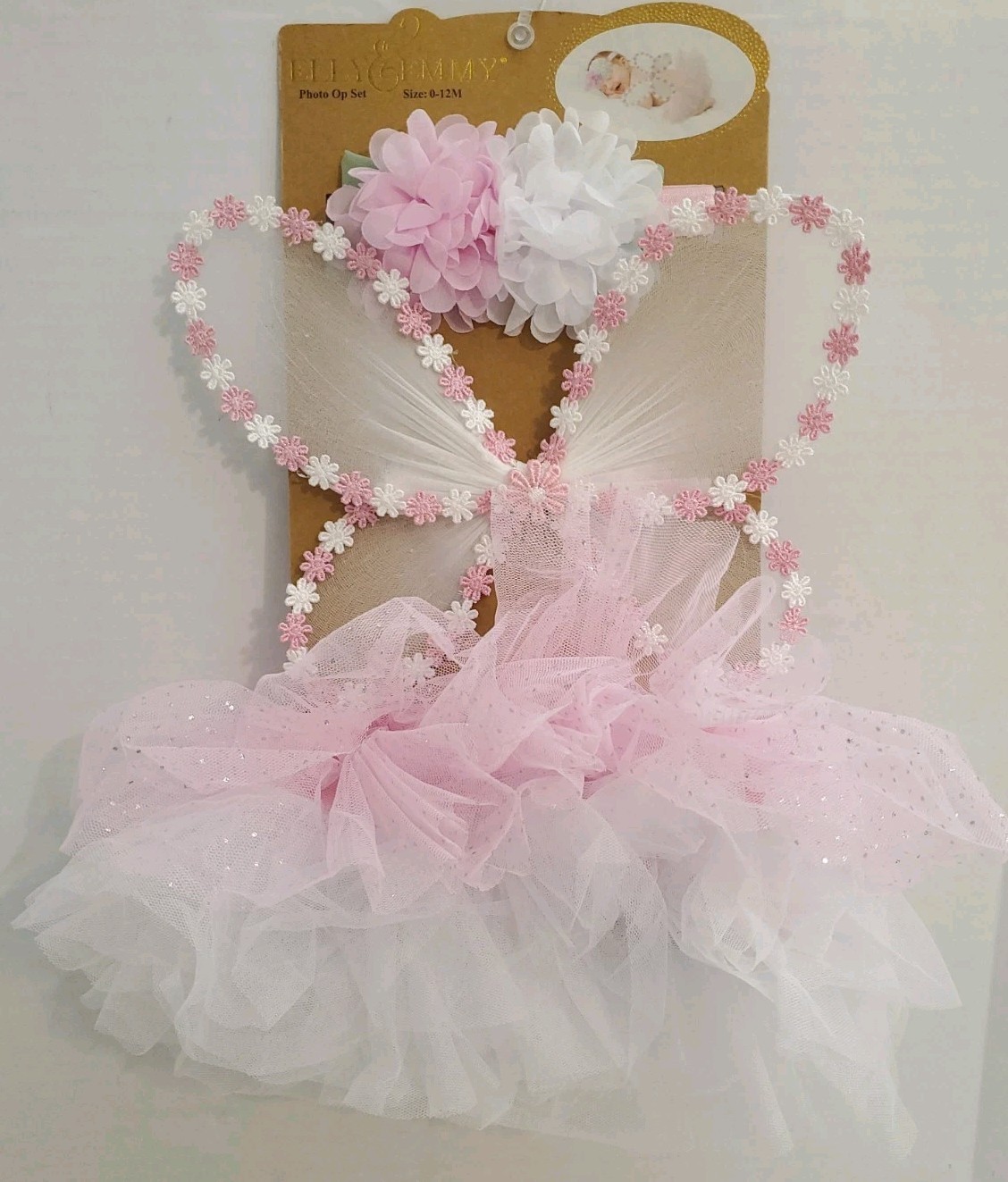 Elly & Emmy White Photo Op Set Baby Sz 0-12 New Butterfly Flower Tutu