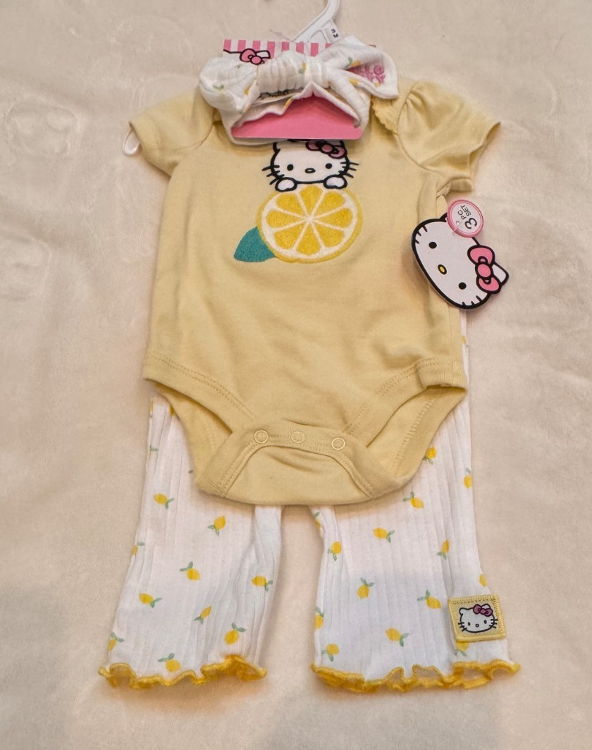Hello Kitty Embroidered Lemon 3 Piece Infant Set