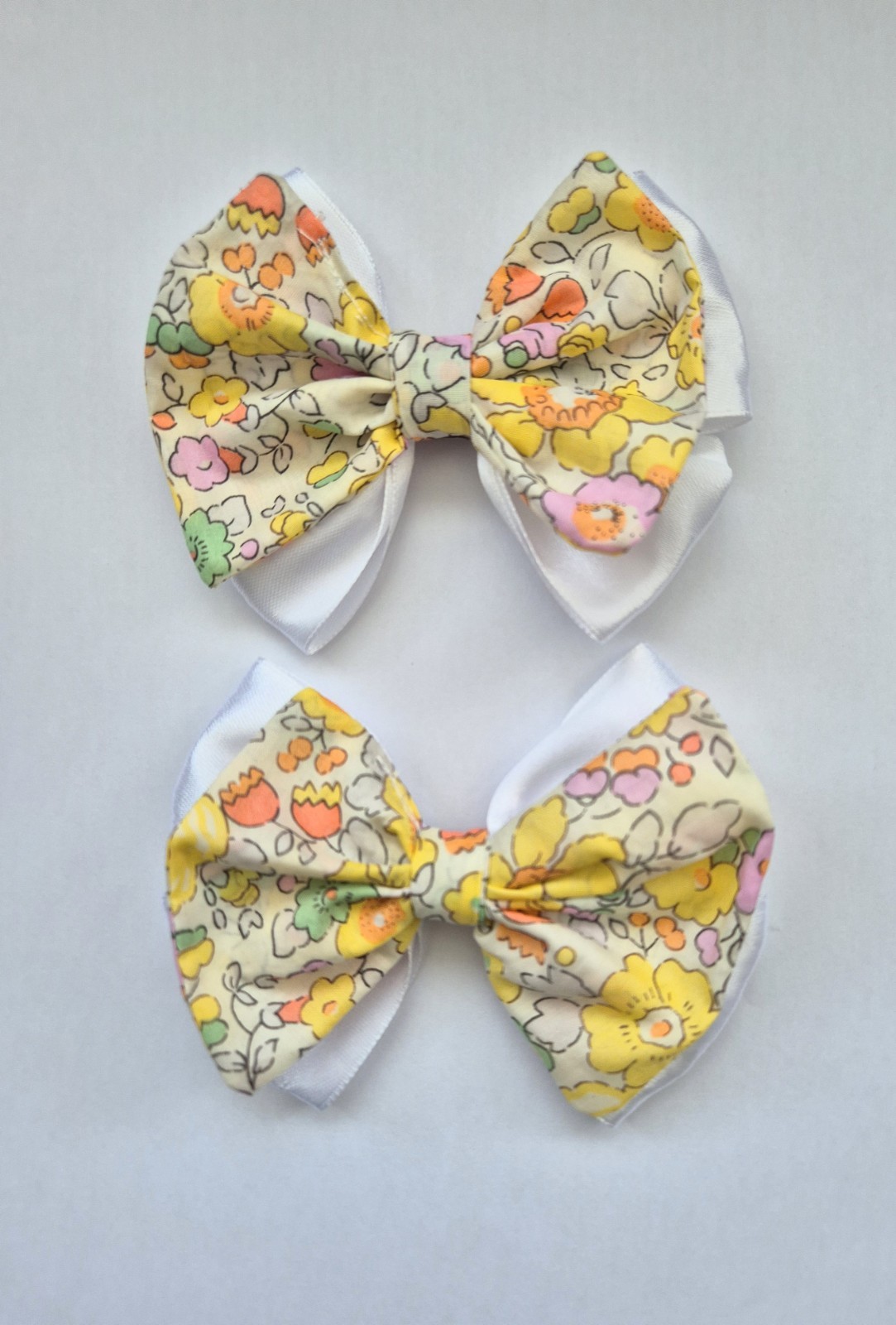 Babies/Toddler Pair Of Hair Bows On Alligator Clips Liberty Fabric White Satin