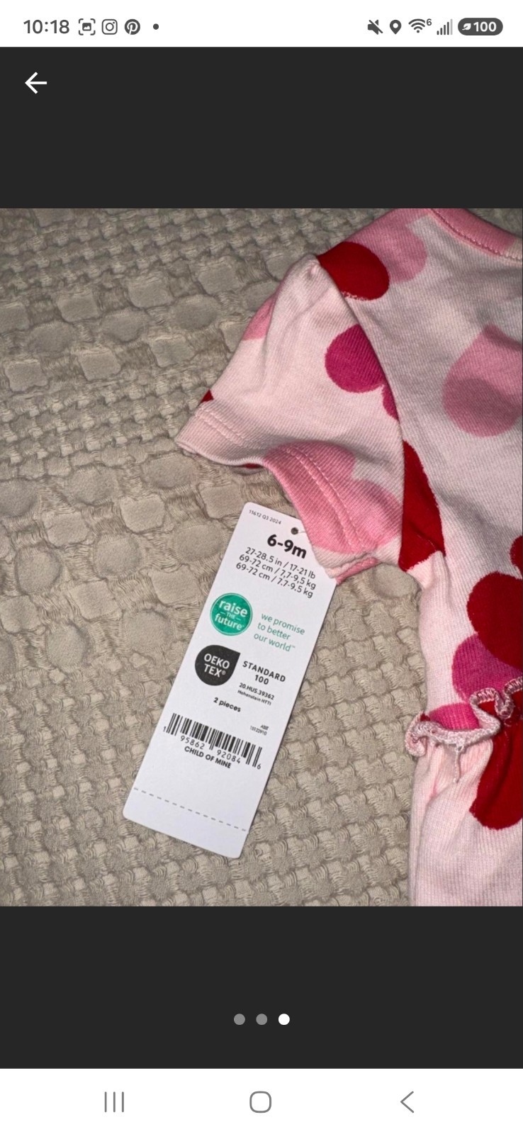 Carter’s 2-Piece Girls Heart Dress & Bodysuit Set, Pink/Red, 6-9 Months