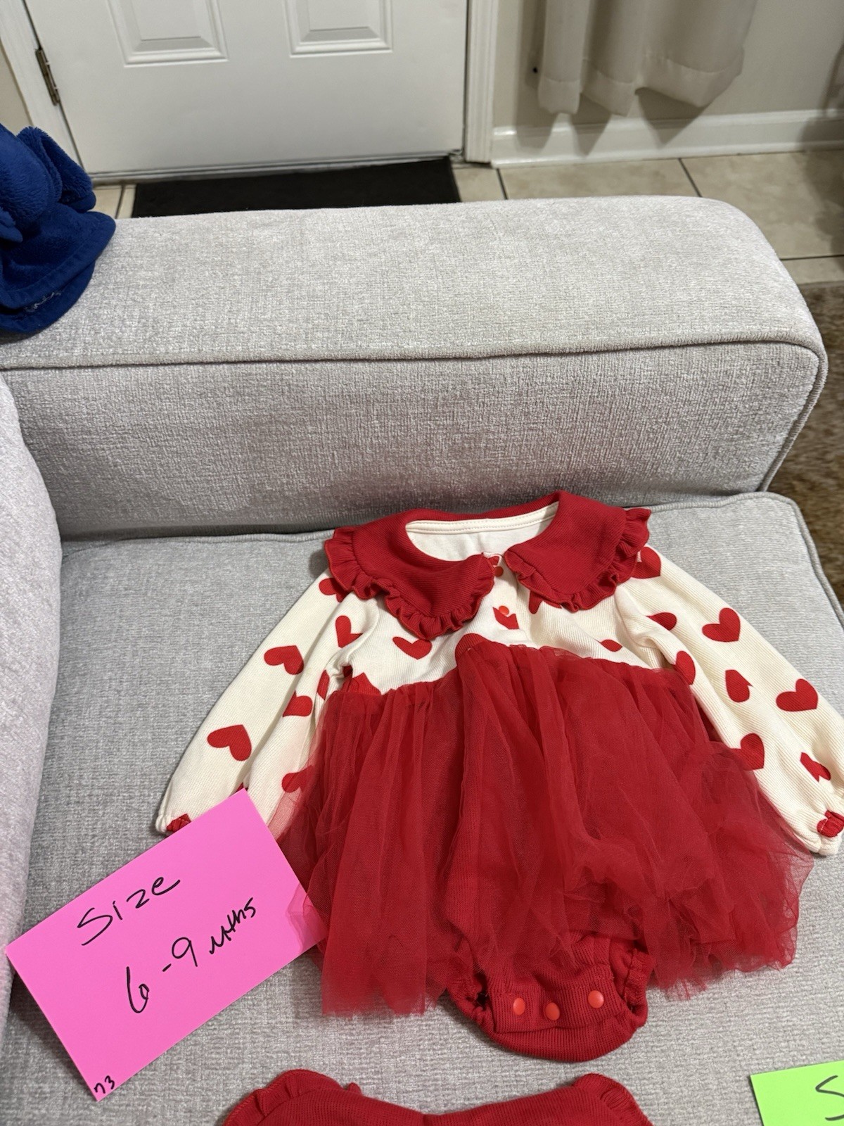 Girls 2pc Dress Set Long Sleeve Top & Tulle Dress Hearts Red/Ivory 6-12M