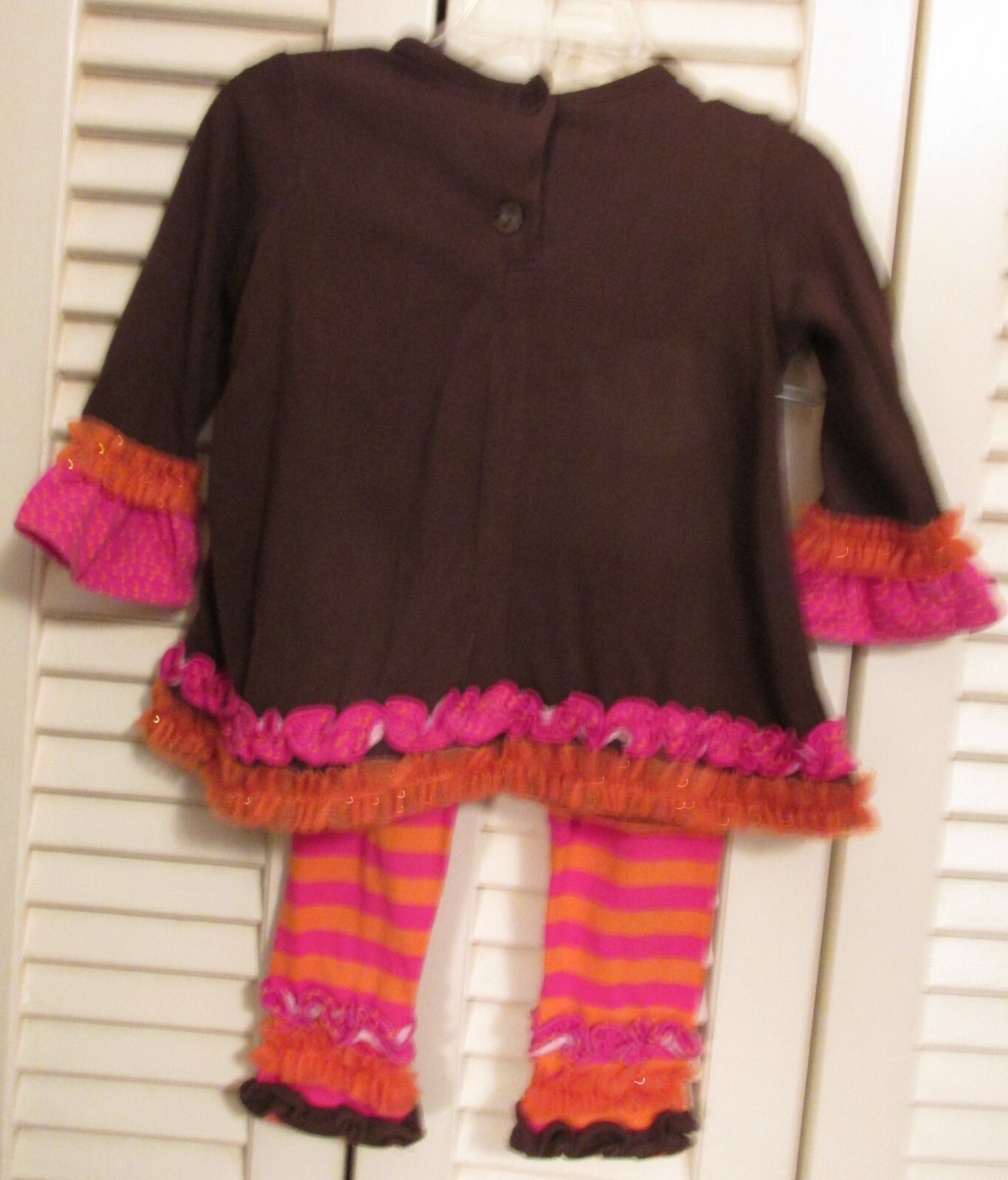 Rare Editions Girls Applique Turkey 2 Pc Pants Top Ruffles Brown Pink Orange 18M