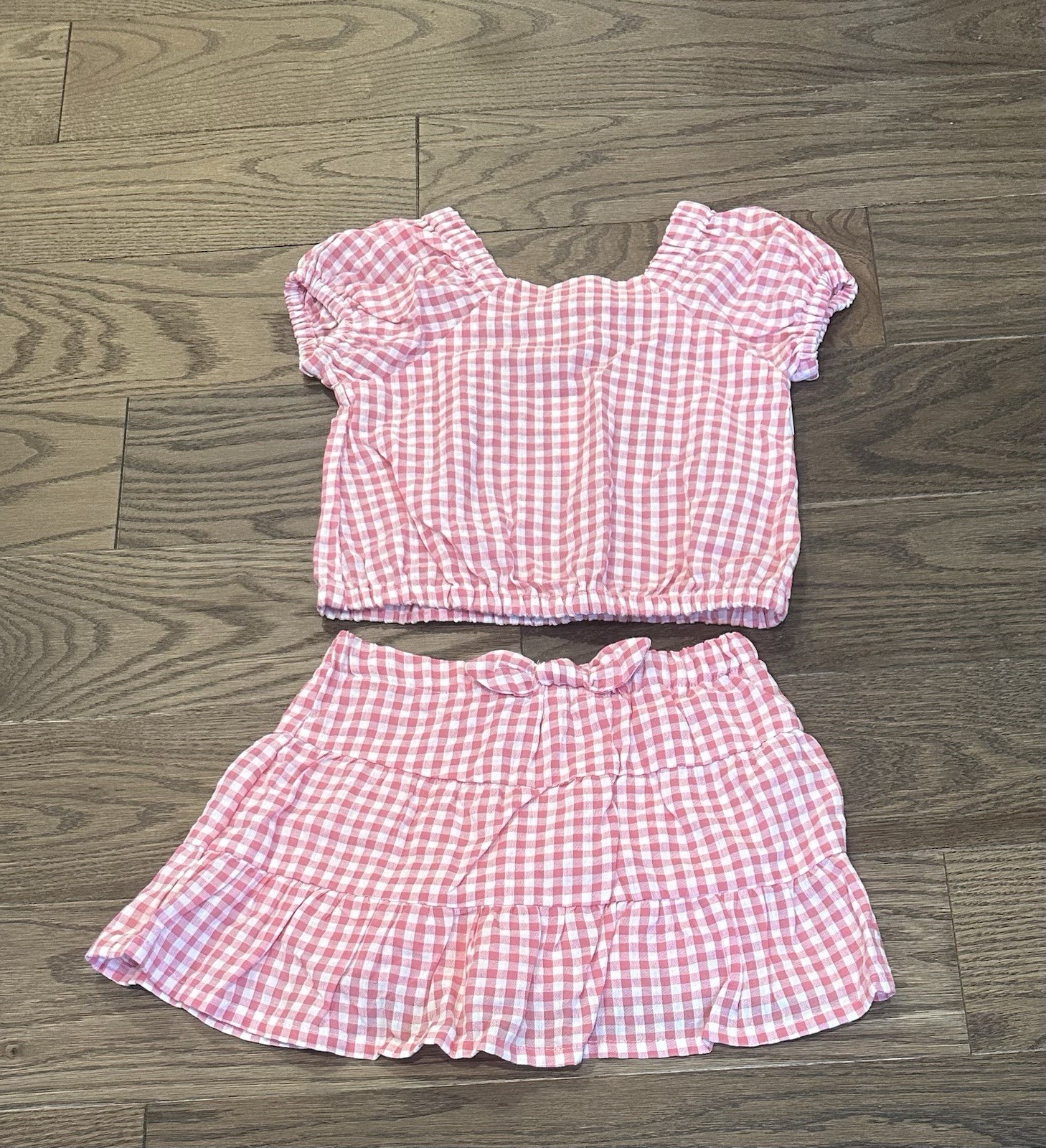 Jessica Simpson 3T Pink Gingham 2 Piece Set Top Skirt Outfit Puff Sleeve