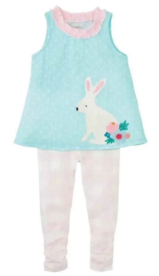 Mud Pie Girl Gingham Easter Bunny Applique Tunic & Legging Outfit Size 4T NEW