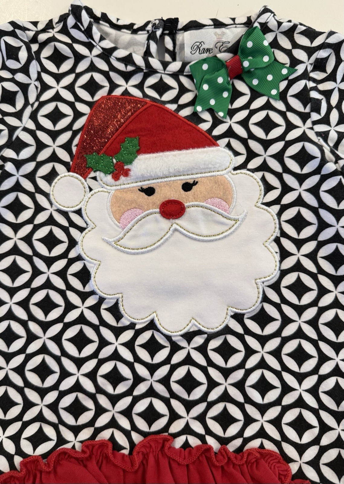 RARE EDITIONS BABY GIRLS SANTA CLAUS CHRISTMAS GEOMETRIC TOP OUTFIT Sz 9M NWOT
