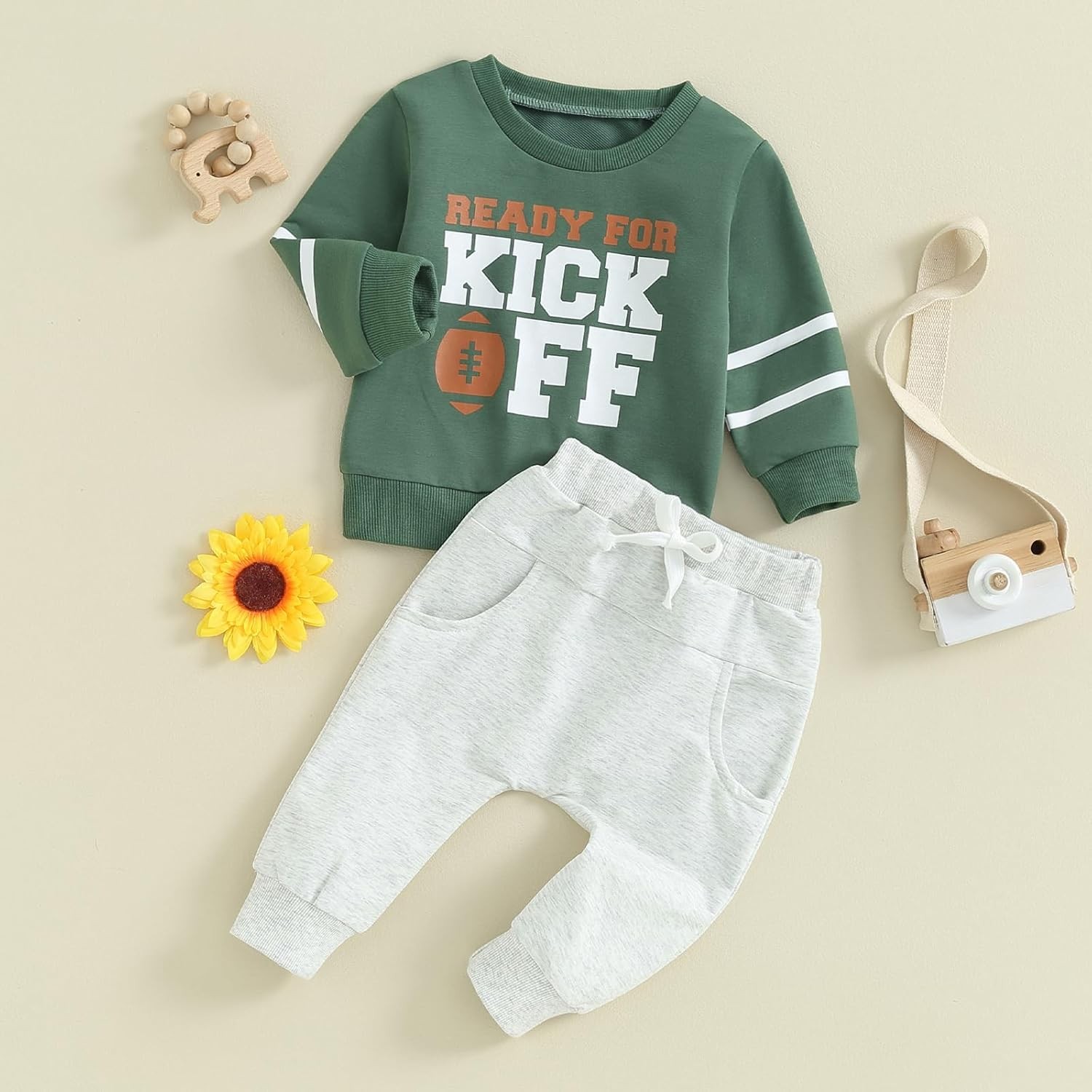 2PCS Toddler Baby Boy Fall Outfit Rugby Sweatshirt Long Sleeve Top + Solid Pants