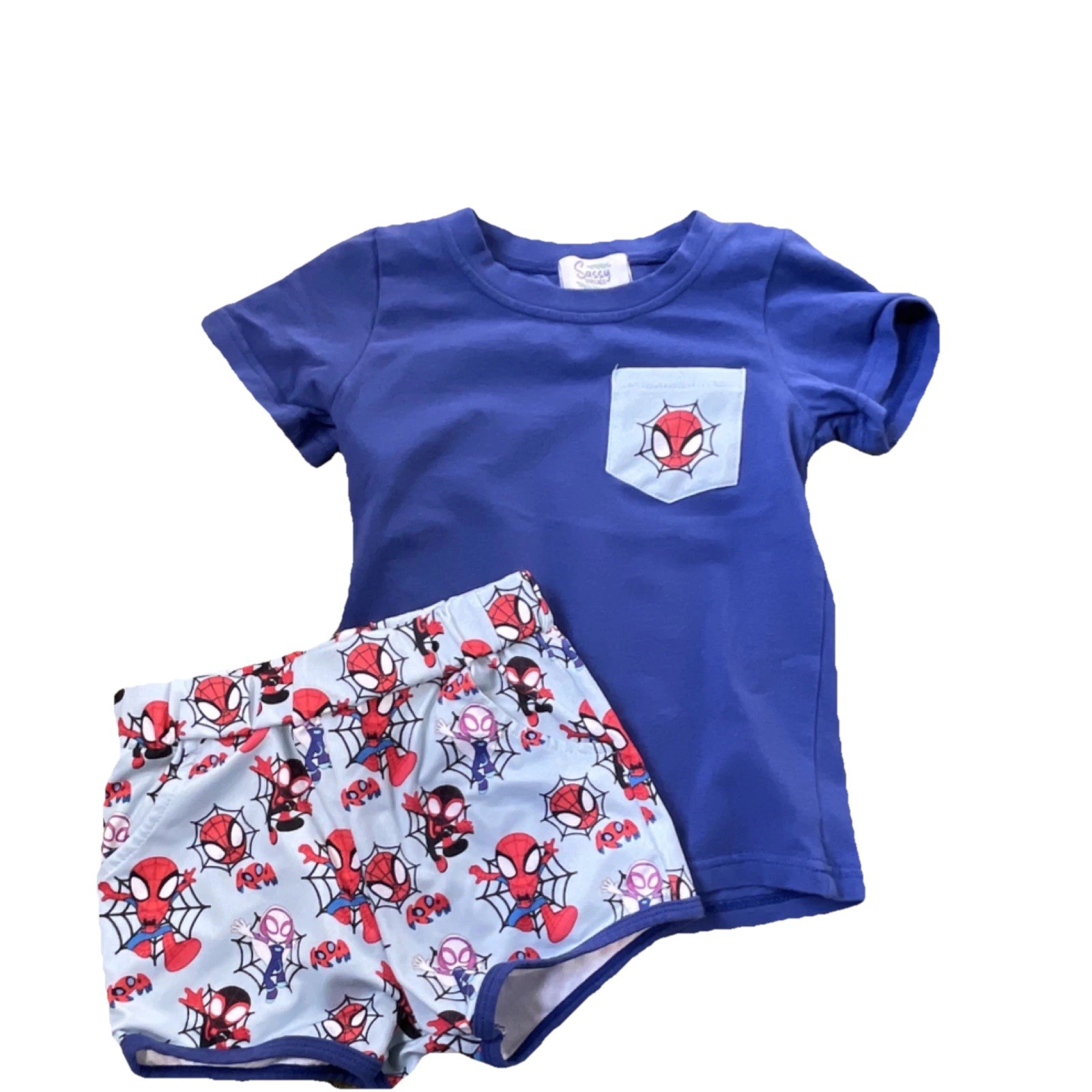 Sassy Stitches Spider-Man Blue Short Sleeve Shirt & Shorts Set Outfit