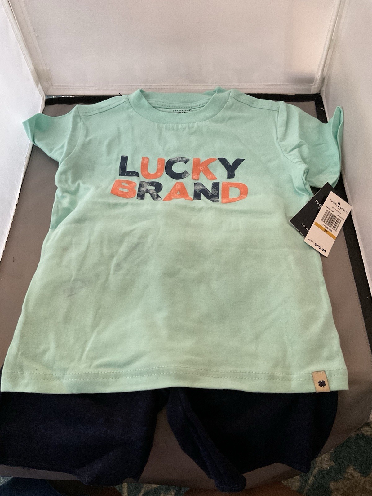 Lucky Brand 2 Piece Shirt And Shorts Set Aqua And Blue Signature Size 3