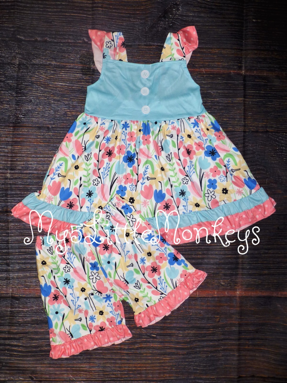 NEW Boutique Floral Tunic Dress Ruffle Shorts Girls Outfit Set