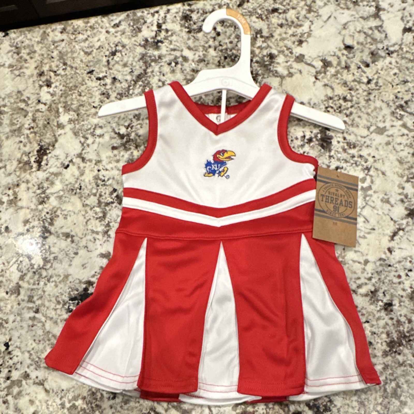 Rivalry Threads Kansas Jayhawks Girls 12M 2pc Cheer Dress & Shorts Red/White NEW