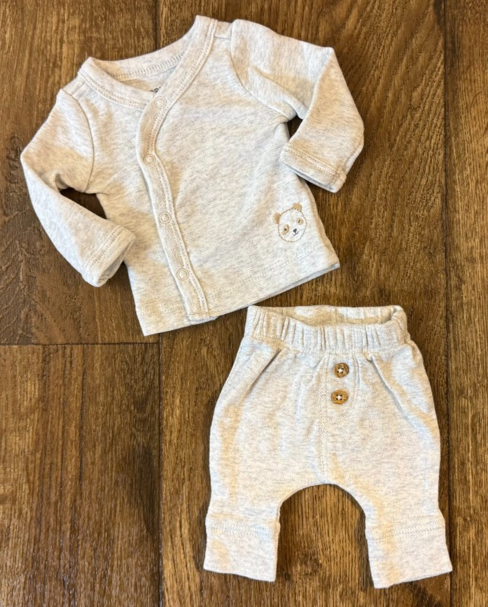 Child of Mine Preemie Baby Boy Gender Neutral Shirt Pants Beige Bear Outfit Set